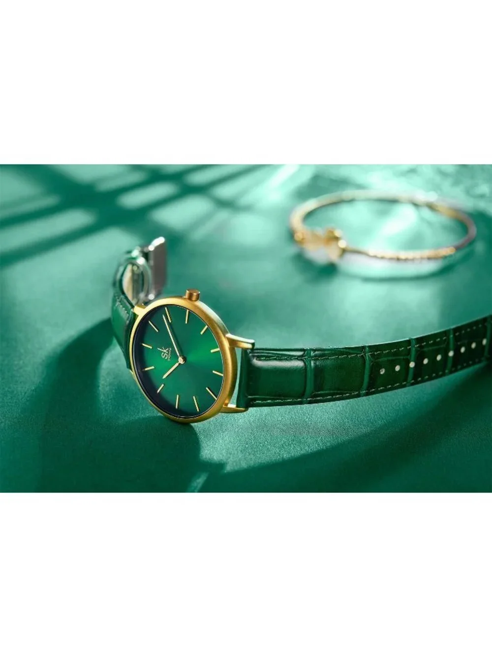 Women's Green Creative Simplicity Genuine Leather Ladies Elegant Wrist Watches